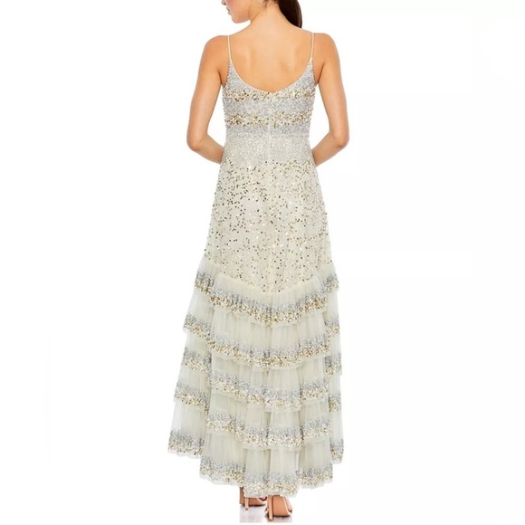 Mac Duggal NWT Champagne Ivory Tiered Sequin Embellished Midi Dress Sz 8 #10883 - Picture 4 of 14